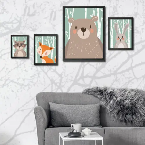 

Cute Cartoon Animal Canvas Poster Nordic Art Prints Modern Kids Room Wall Decor