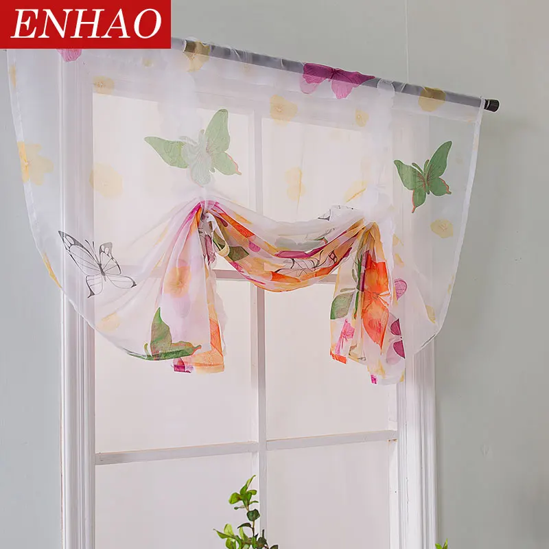 Короткие шторы ENHAO из тюля для кухни римские дизайнерские с бабочками прозрачные