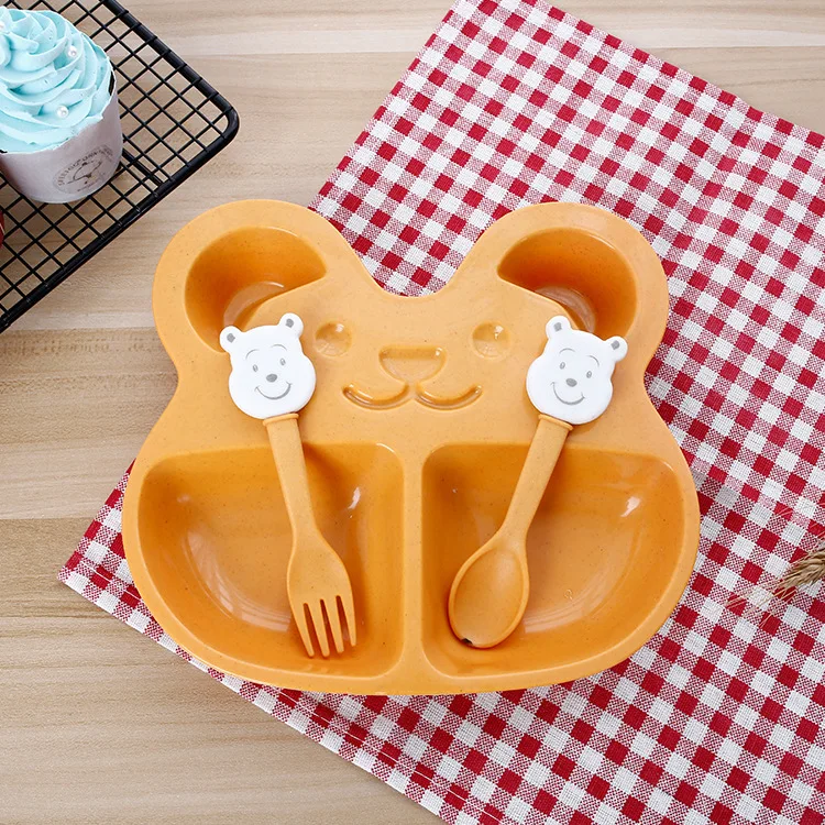 3ps/set Cute wheat straw dish children's tableware set baby training bowl set kids bowl plates 3ps/set Cute wheat straw dish children's tableware set baby training bowl set kids bowl plates