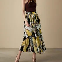 Богемная Цветочная пляжная длинная юбка женская летняя шифоновая с рюшами черная желтая Повседневная модная эластичная талия Цветочная винтажная юбка с принтом