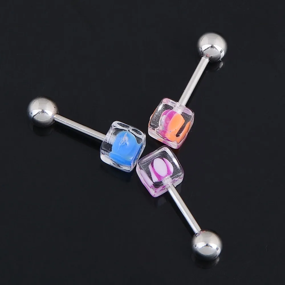 5pcs Acrylic Ball Tongue Bars Belly Ring Barbell Piercing Stainless