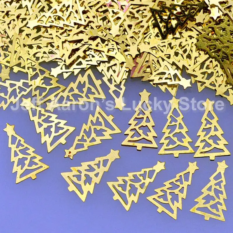 

beauty gold christmas tree metal nail art decoration slice manicure nails decals sequin foil supplies tool #17
