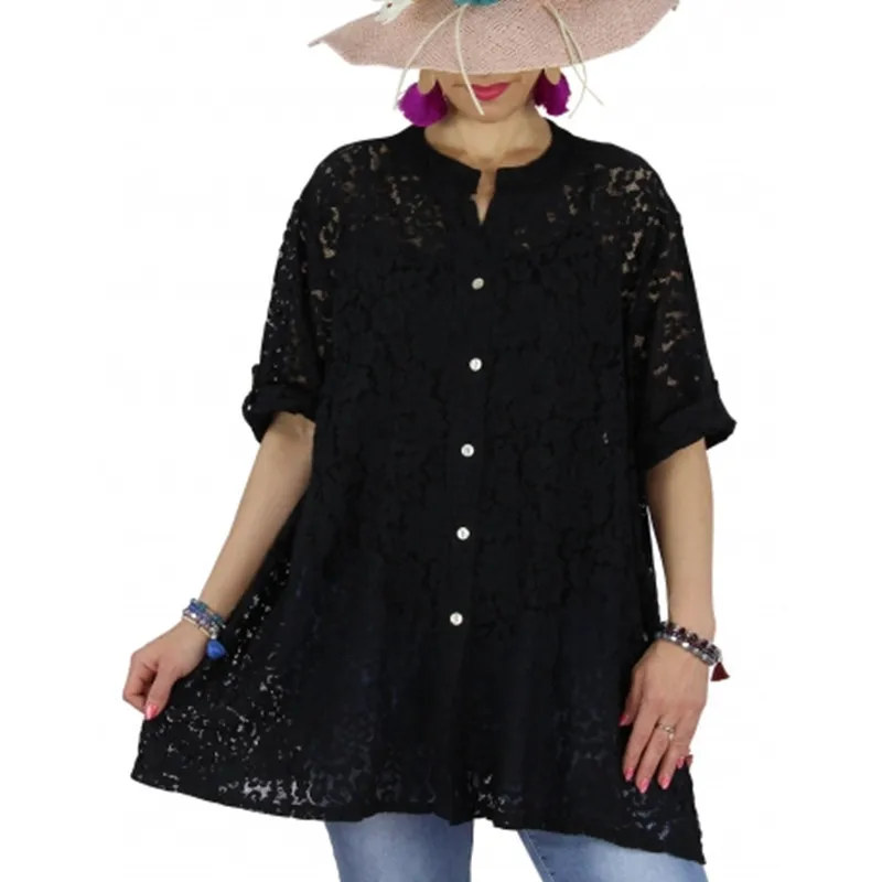  Large size women's blouse 2019 new openwork flower lace sleeveless shirt S-5XL