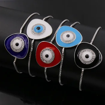 

12pcs/lot Wholesale Factory cheap Price Fashion Copper Enamel Hamsa Hand Evil Eye Charms Bracelets Women Pulseras