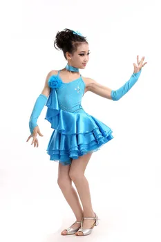 

back Cutout kids Adult Children Kids Competition Latin cha cha Dance Dress pink yellow blue with flower