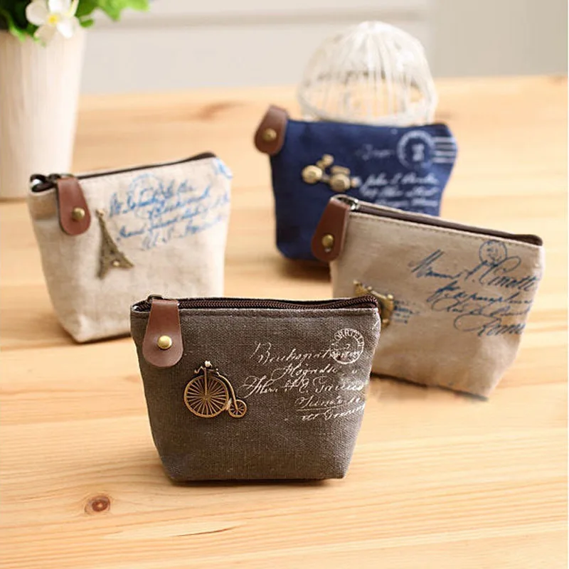 Ladies Cheapest Canvas Classic Retro Small Change Coin Purse Little Key Car Pouch Money Bag,Girl's Mini Short Coin Holder Wallet