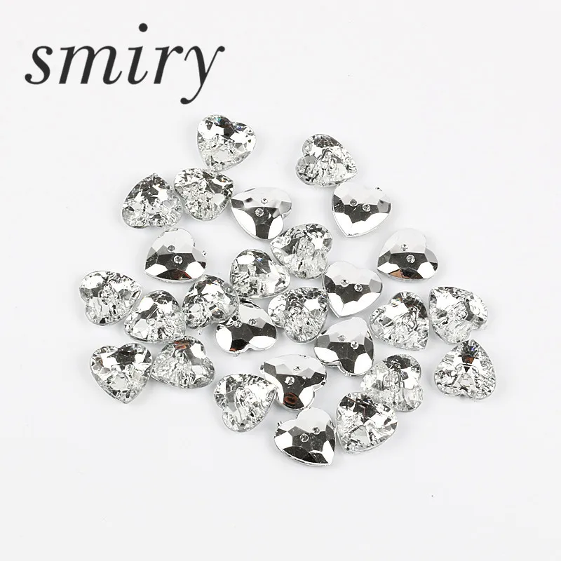 

100pcs Heart Shape Silver Back Rhinestone Buttons 15x15 mm 2 Holes Crystal Buttons for Sewing Garment Accessory Free Shipping