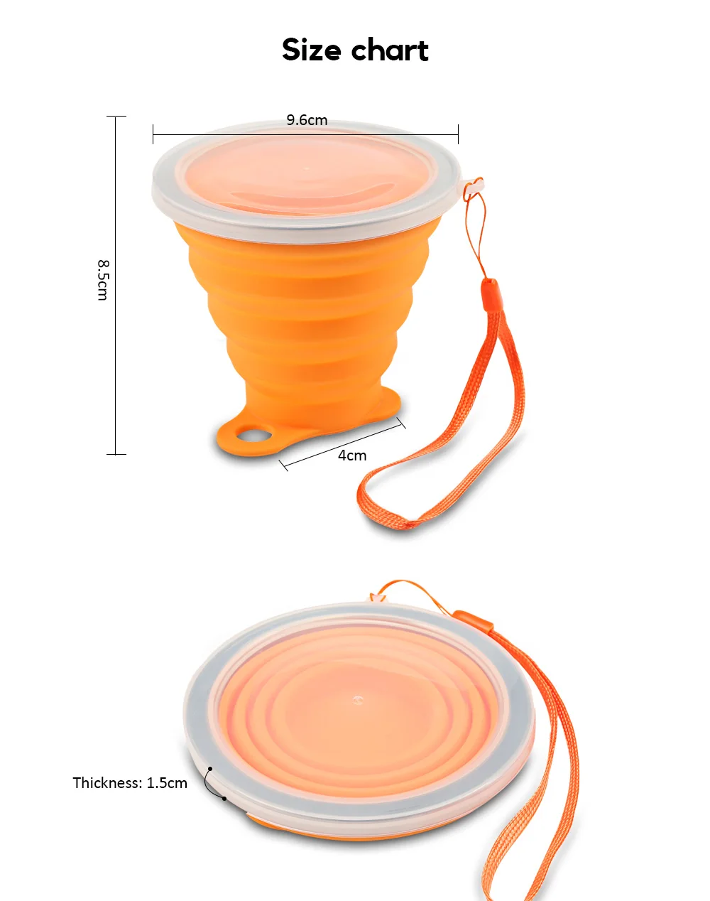 Silica Gel 270ML Folding Water Cup Heat Resistance with Cover Strap