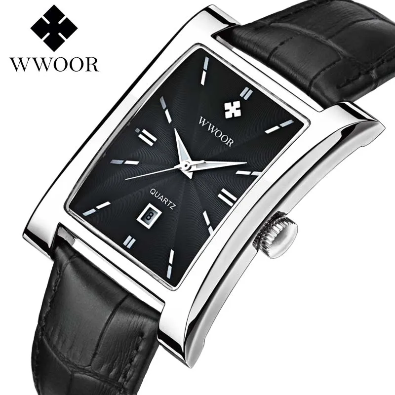 

WWOOR 2019 Men's Watch Top Brand Luxury Business Men Waterproof Watch Date Genuine Leather Strap Male Watches montre homme