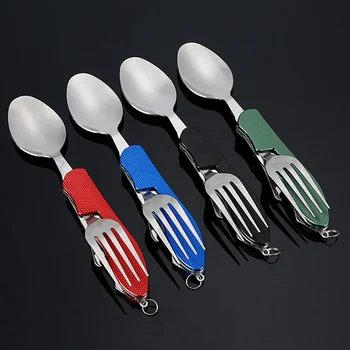 

Stainless Steel Eating Utensils Reusable Detachable Folding Camping Fork Cutlery Set Multi Tool Cutlery Fork Wine Bottle Opener