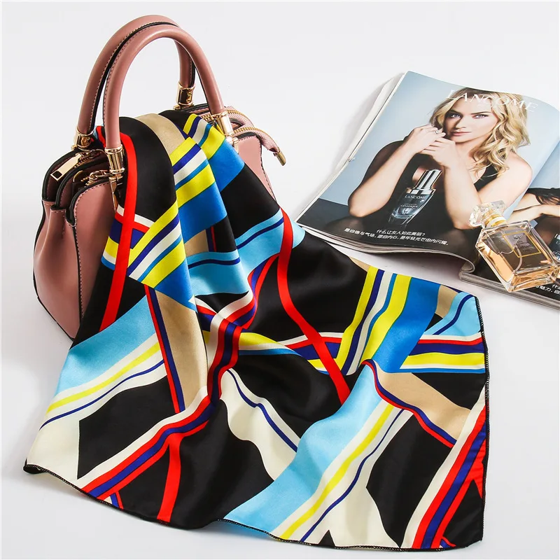 

2019 Women's Square Silk Scarf High Quality Bandana Soft Print Small Office Scarf Hijabs Headband Neckerchief 50*50CM