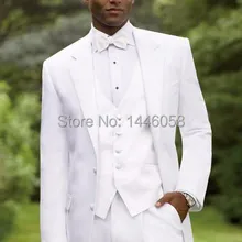 Новинка белая куртка буксировочная Кнопка Лучший мужской костюм свадебный смокинг мужские свадебные костюмы Жених(куртка+ брюки+ бант+ жилет