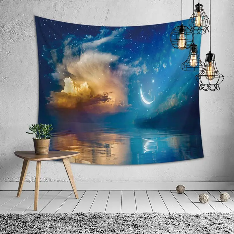 

2019 Newest Graceful Night Starry Sky Beautiful Sight Printed Wall Hanging Tree Natural Scenery Tapestry Living Room Decor