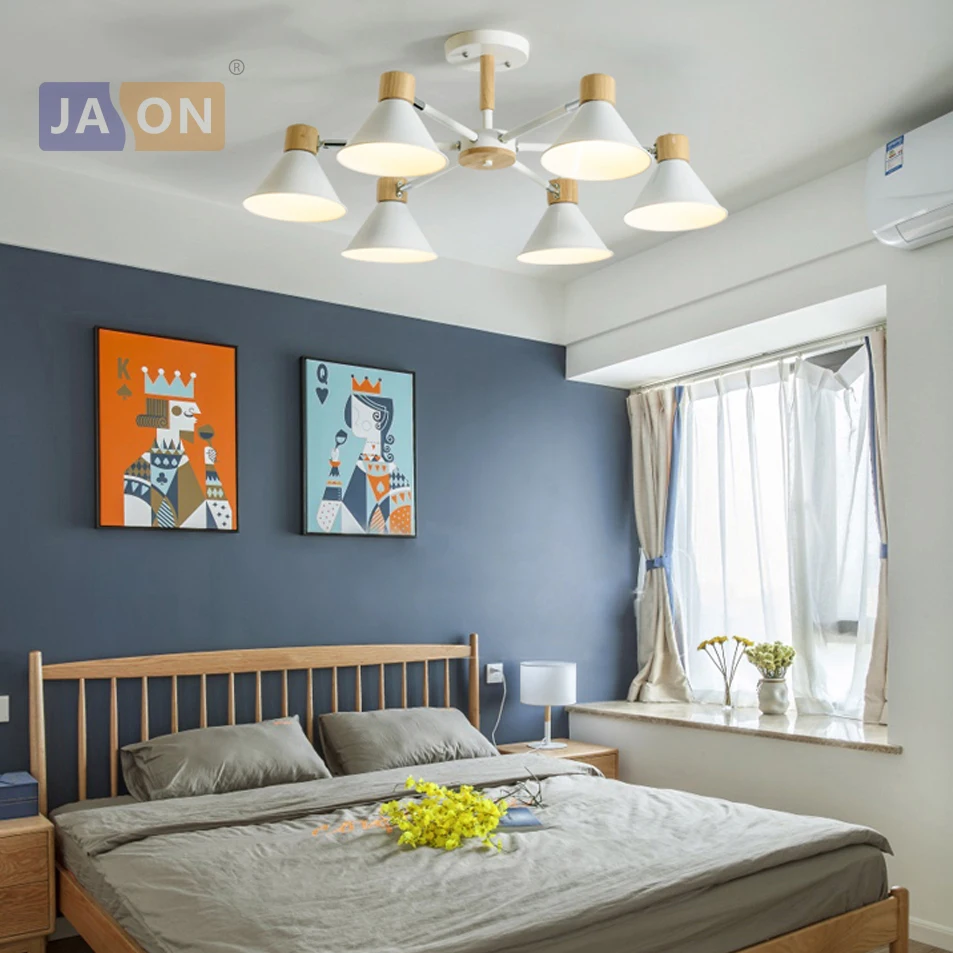 

led e27 Postmodern Iron Wood Black White Chandelier Lighting Lamparas De Techo Suspension Luminaire Lampen For Foyer Bedroom