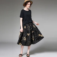 Высокая талия средняя удлиненная юбка летняя Свободная юбка модная женская юбка большого размера с принтом Одежда эластичная талия хлопковая юбка плюс размер