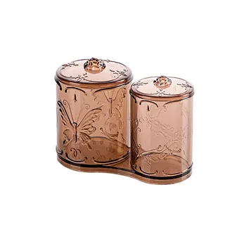 

Retro Double Barrel Design Makeup Cotton Storage Box With Lid Cotton Swab Box Siamese Brush Tube Home Office Supplies