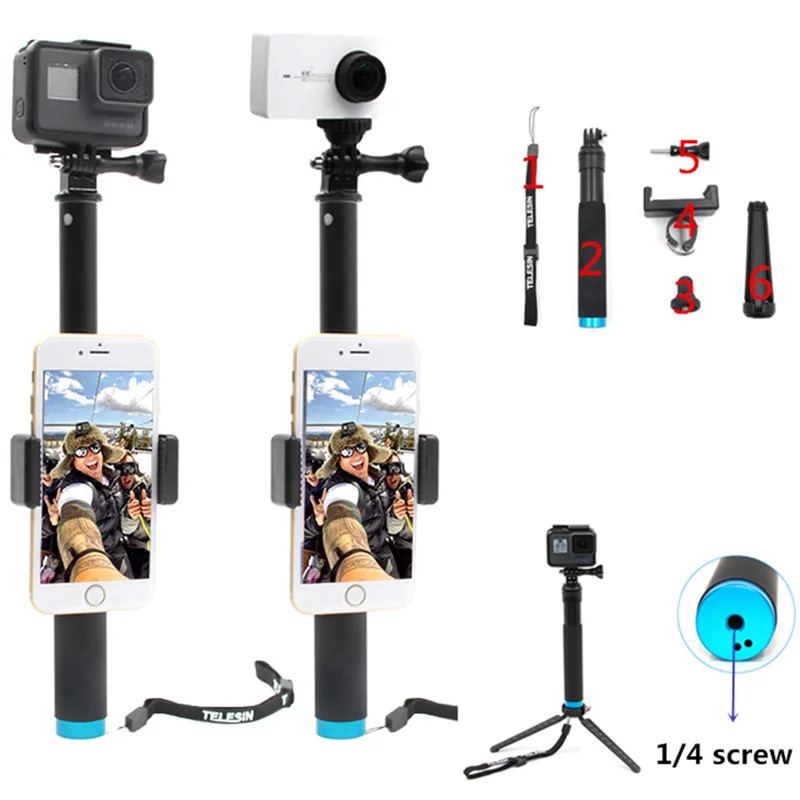 

TELESIN New Extendable Aluminum Alloy Monopod Tripod Mount Phone Holder for GoPro SJCAM Xiaomi Yi Action Cameras