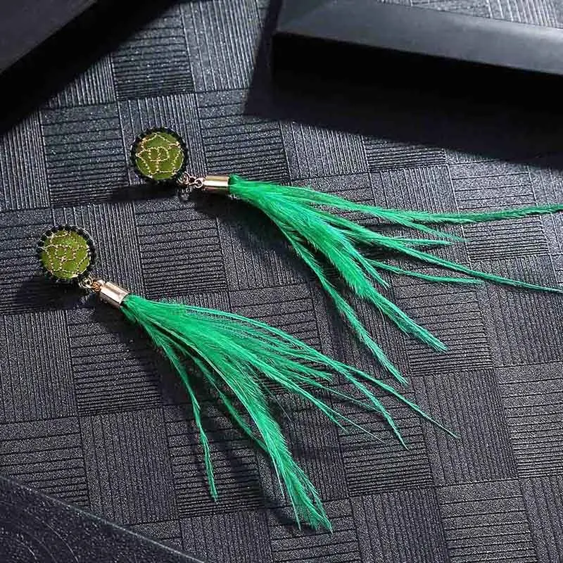 E6103 Trendy Earrings Drop Earrings DangleLongBohemianBlueBohoTasselFeather Earrings For Women Jewelry