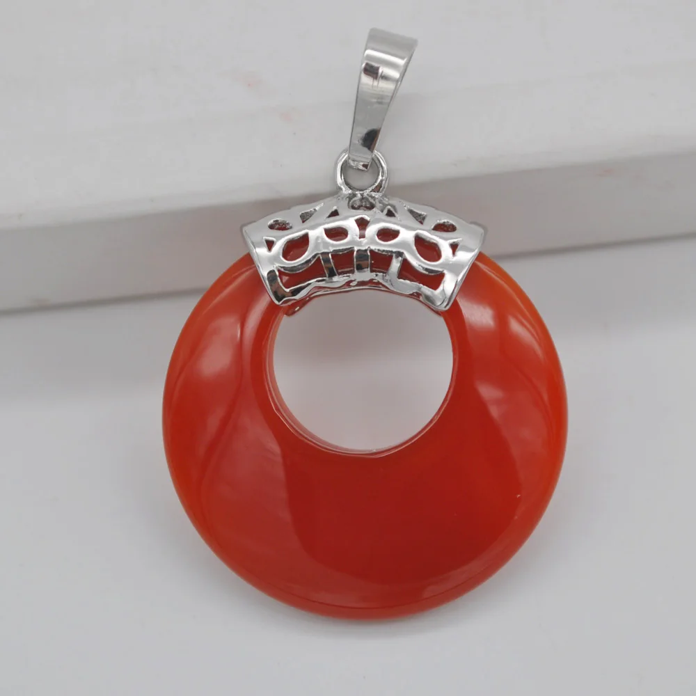 

Natural Red Carnelian Circle Stone GEM Pendant Jewelry S3146