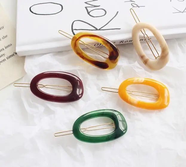 

2019 Korea Japan Style Acrylic Resin Hairpins Women Fashion Hair Accessories Hollow Geometric Oval Hair Clips Hairgrip