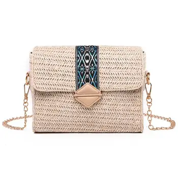 

2019 New Women's Casual Wild Ethnic Style Chain Shoulder Bag Fashion Woven Portable Satchel Bag Crossbody Bag For Beach Travel