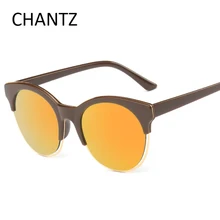 Gafas De Sol Mujer Hombre Vintage gafas de Sol Redondas Mujeres Hombres Marca UV400 Gafas de Sol Lente Reflectante Semi-sin montura Sonnenbrille