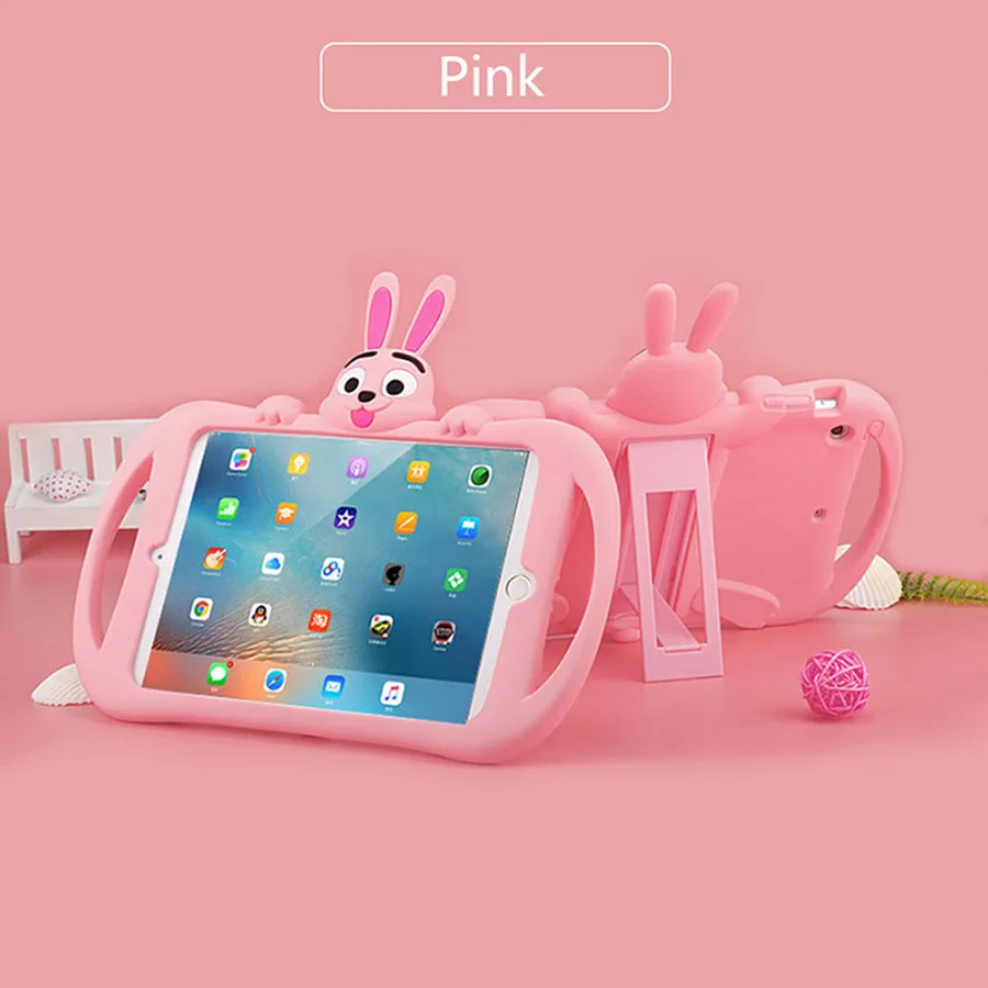 Children Shockproof Case For iPad 9.7 2018 2017 Air 2 Air Kids Cartoon Rabbit Safe Silicone Stand Cover Tablet Case for iPad 5 6 (11)