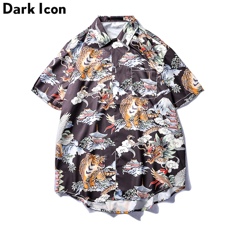 Мужская рубашка в стиле ретро Dark Icon Tiger уличная хип хоп с коротким рукавом лето