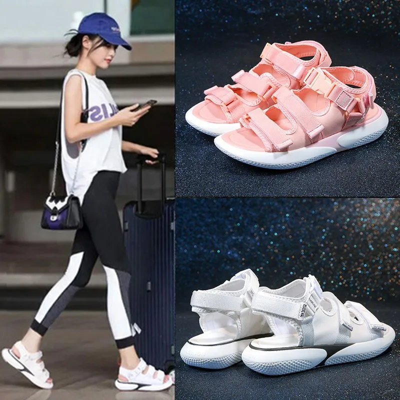 

Sports sandals female 2019 new Korean version of the wild magic stickers flat net red super fire beach shoes female summer tide