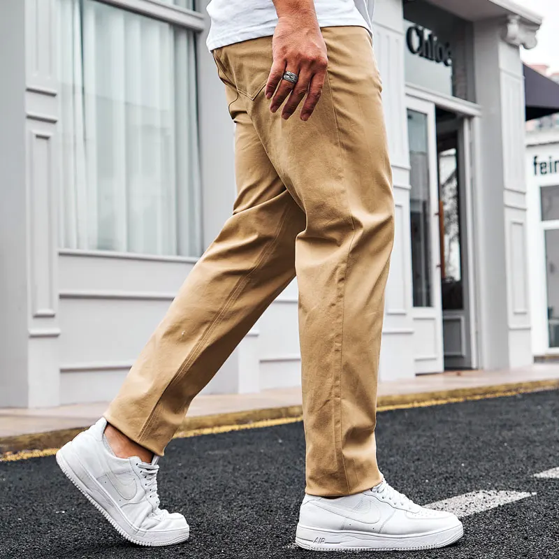 K039 khaki Всесезонные новые модные мужские повседневные длинные брюки, деловые однотонные синие Черные мужские прямые брюки размера плюс, мужские Брюки 6XL - Цвет: K039 khaki