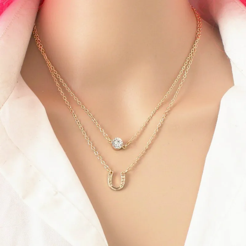 

Retro Multilayer Crystal Gold Short Paragraph Necklace Horseshoe Necklace Chain Clavicle Chocker collares Collier ras de cou