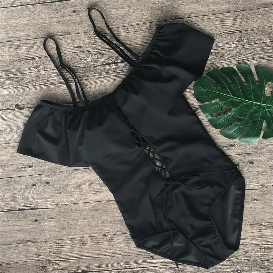 2018 Solid Bandeau Ruffle One-Piece Suits Triangle Swimsuit Adjustable Straped Padded Swimwear Summer Sexy Bandage Bathing Suit 2018 Solid Bandeau Ruffle One-Piece Suits Triangle Swimsuit Adjustable Straped Padded Swimwear Summer Sexy Bandage Bathing Suit