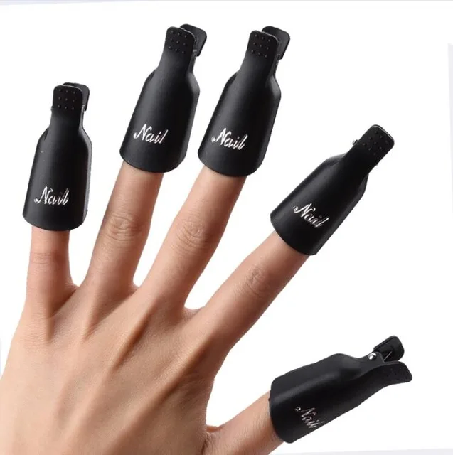 OYAKOM пластик дизайн ногтей замочить колпачок клип средство для снятия УФ гель-лака обертывания средство для покрытия лаком ногтей советы для пальцев Высокое качество 10 шт - Цвет: black