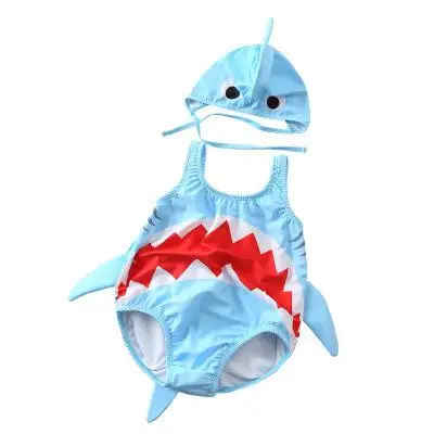 Детский купальный костюм, милый купальный костюм с акулой для маленьких девочек, детский купальный костюм - Цвет: Небесно-голубой