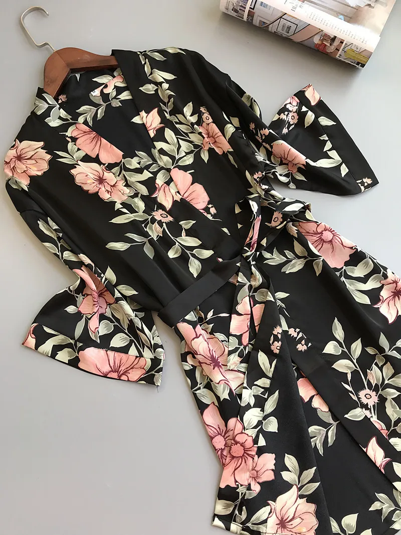 Шелковый халат кимоно 2019 Мини ночные халаты для женщин Печать одежда для невесты сексуальная ночная рубашка плюс размер