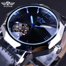 Men’s Automatic Watch – Blue Ocean Geometry – Stainless Steel – Leather Strap