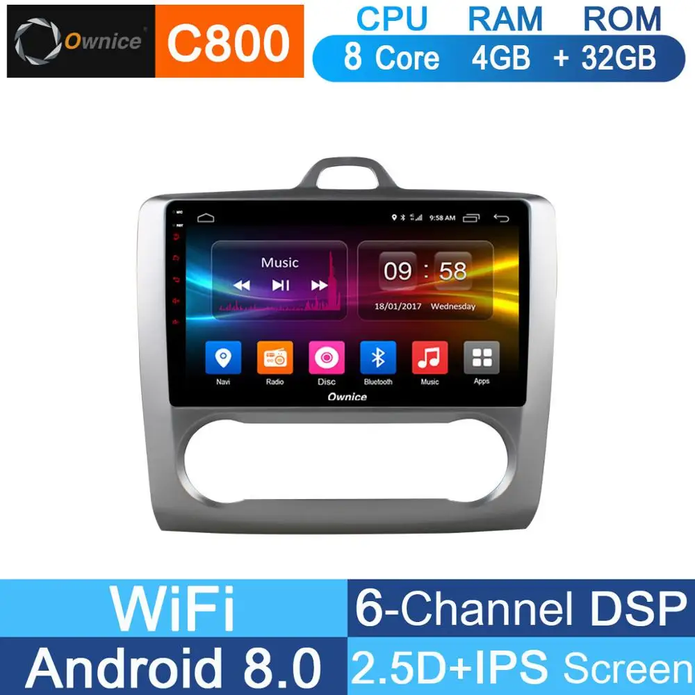 " ips 8 ядерный Android 8,1 автомобильный dvd-плеер 4G ram+ 32G rom для Ford Focus 2 MK2 2007-2011 AT gps Navi Radio CarPlay DSP ADAS CAM - Цвет: C800