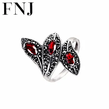 

Synthetic Garnet Ring 925 Sterling Silver anillos Red Stone Punk Trendy Wedding S925 Thai Silver Rings for Women Jewelry