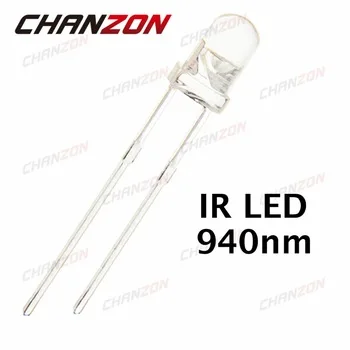 100pcs 3mm IR LED 940nm 20mA DC 1.2-1.5V 3 mm Transparent Infrared 940 nm LED Light Emitting Diode Lamp Water Clear Bulb 4 Pins