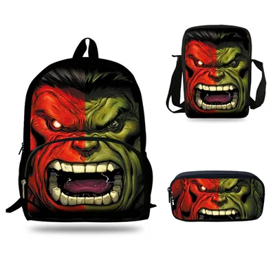 16 дюймов школьные сумки для мальчиков подростков Mochila мультфильм сумка мстители супергерой Халк Рюкзак для девочек 3 комплекта подарок дети - Цвет: 7j1083