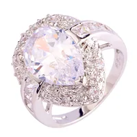 Exalted Fashion Rings Luxurious Pure White Topaz  925 Silver Ring Water-Drop Size 9 Wholesale Free Shipping For Unisex Jewelry