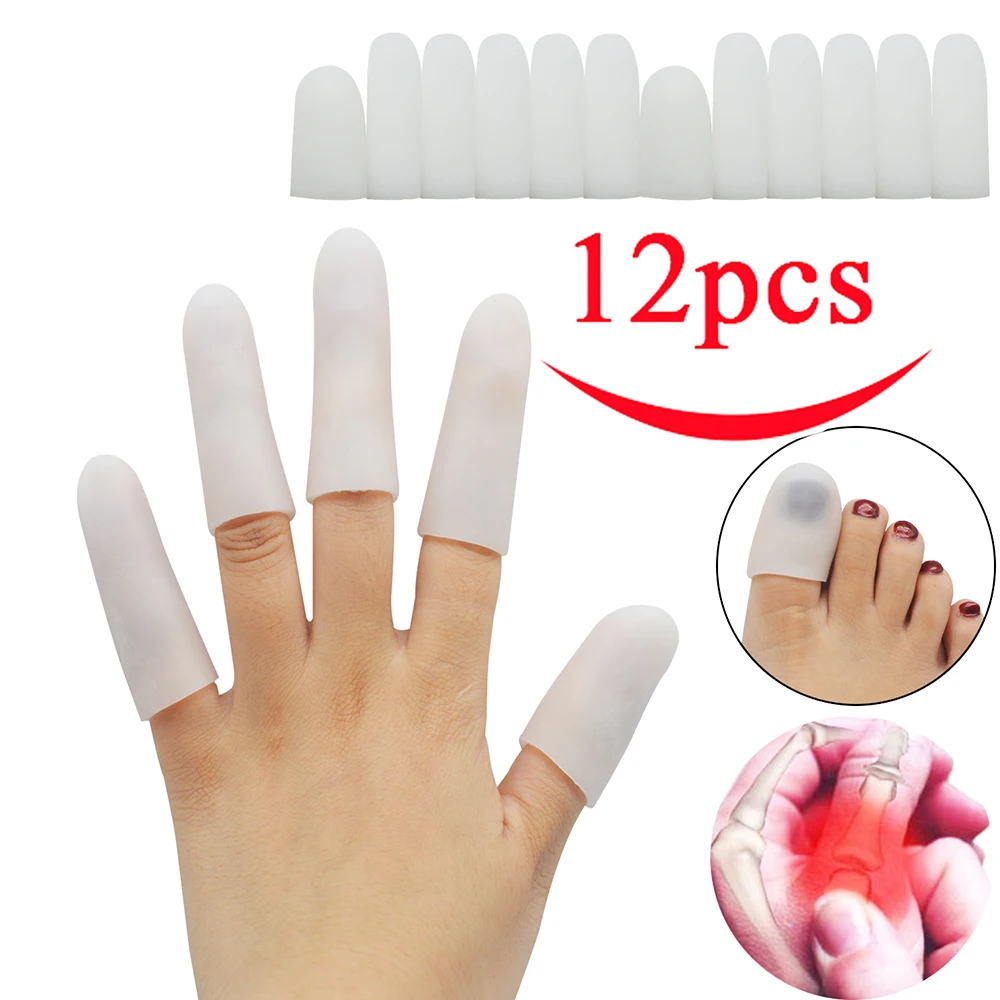 12 шт силиконовые гелевые протекторы для пальцев колпачки для пальцев Защита подушечки для пальцев Защита для пальцев защелка для пальцев Защита от трещин и сухости пальцев D078 - Цвет: Белый