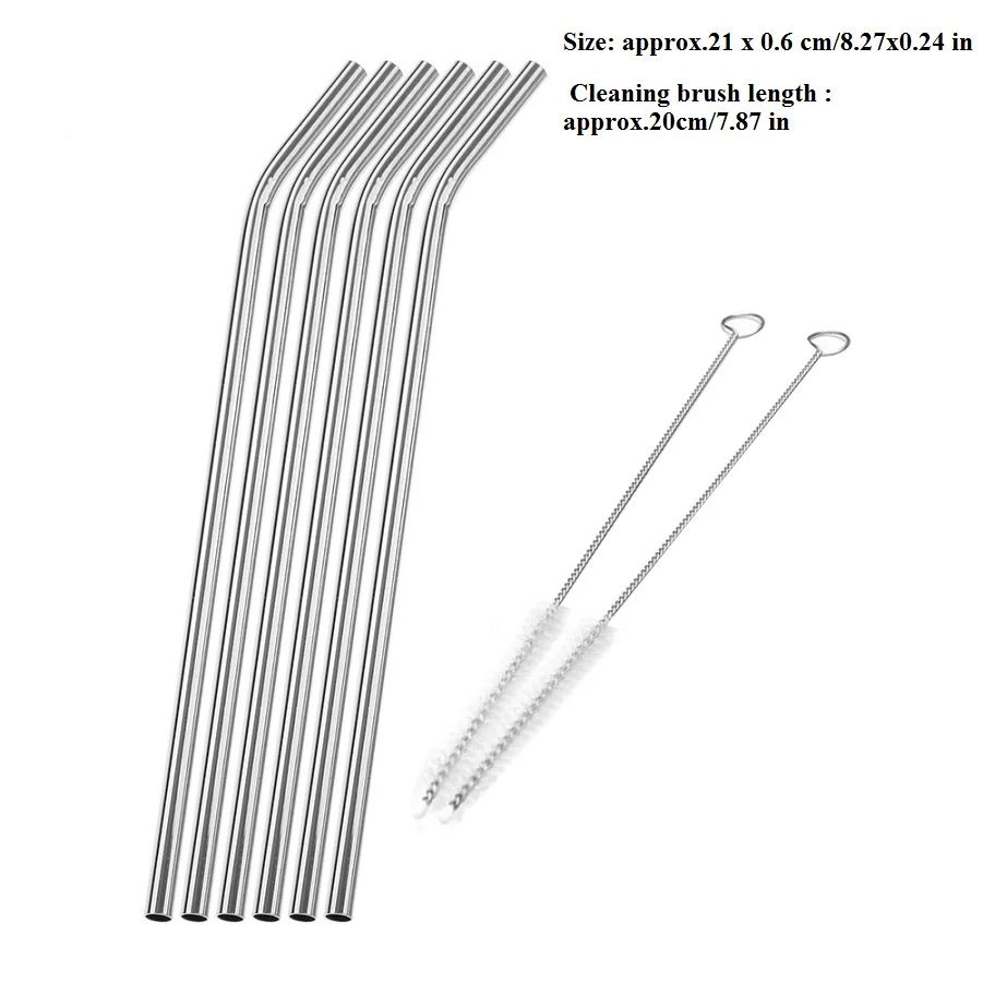4/6/8 шт. металлическая соломинка Многоразовые питьевой Нержавеющая сталь соломенная шляпа с Чистящая Щетка для кружек Барные аксессуары - Цвет: 6pcs