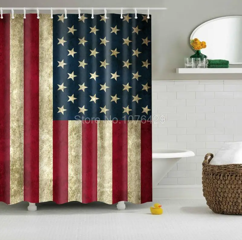 Custom Shower Curtain Retro American Flag Design Bathroom Waterproof