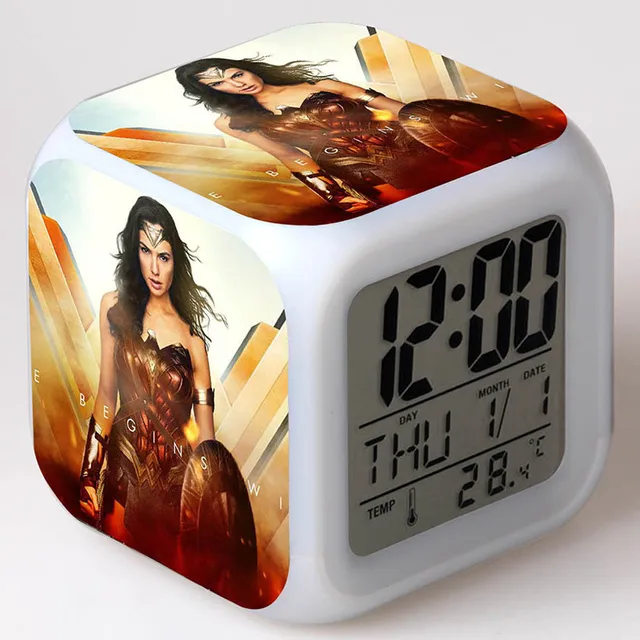 Creative Desk Decoration Wonder Woman Figure Led Colorful Light Creative Desk Decoration Wonder Woman Figure Led Colorful Light Flashing Clock Tv Model Toys