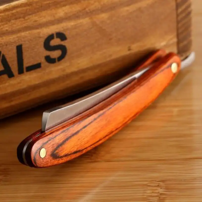 Винтажный Старый нож для бритья с прямым краем из нержавеющей стали, Парикмахерская бритва, складной нож для бритья, инструменты для удаления волос с деревянной ручкой