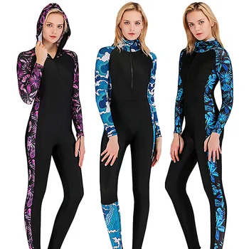 

Sbart One Piece Swimwear Men/Women Rash Guards Hooded Swimsuits Wetsuits Diving Suits Long Sleeve Surfing Sailing Bodysuits DE