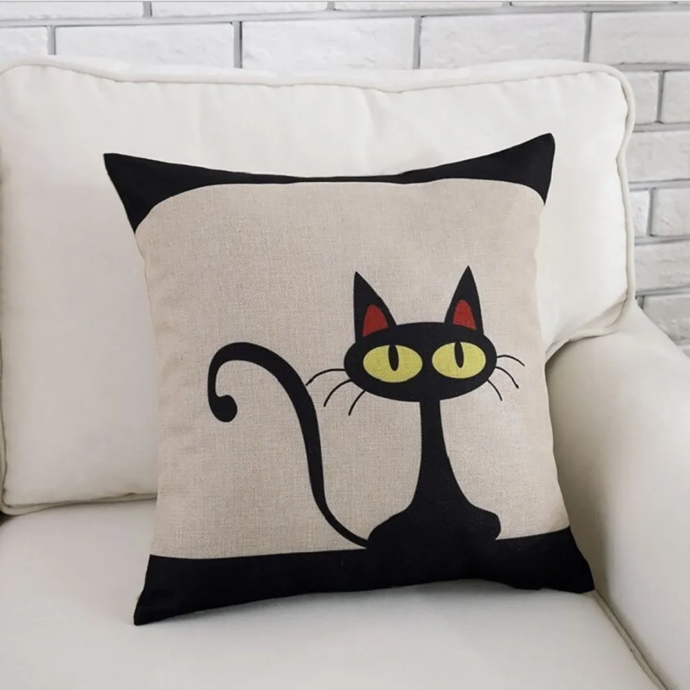 Наволочка Gajjar с рисунком кота, наволочка из хлопка и льна, наволочка с милым черным котом, наволочка для подушки, наволочка для дома, квадратная наволочка 34OCT21