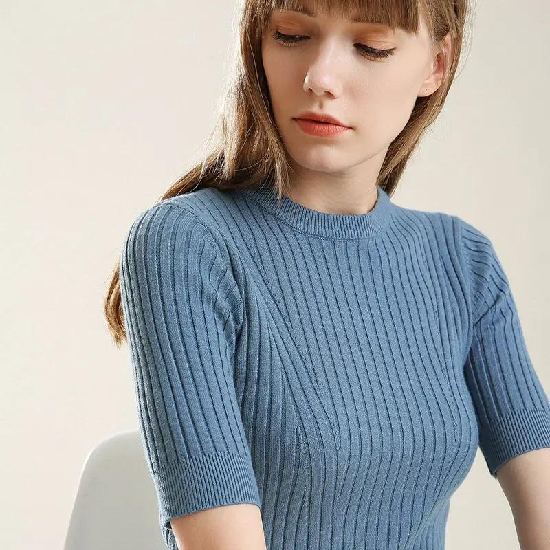 2019 Summer Cashmere Wool Sweater Spring Autumn Women Solid Short Sleeve O-neck Pullovers Jumper Knitted Sweaters 2019 Summer Cashmere Wool Sweater Spring Autumn Women Solid Short Sleeve O-neck Pullovers Jumper Knitted Sweaters