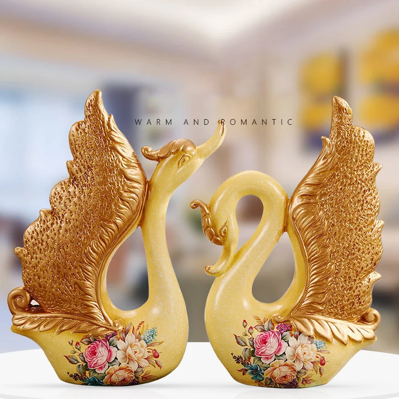 

2PCS European Creative Luxury Ceramic Swan Decoration Livingroom Office Animal Crafts Ornament Decor Wedding Gift Accessories